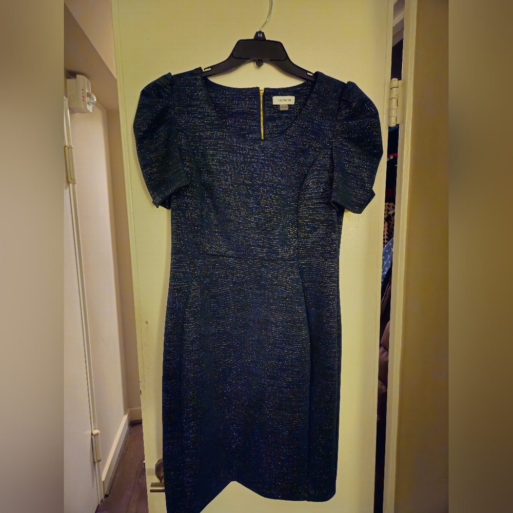Dark green cap sleeved Calvin Klein cocktail dress